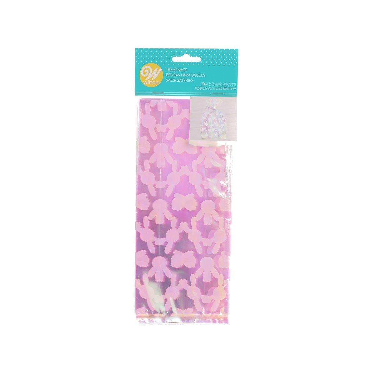 WILTON Easter treat bag with pink bunny silhouettes, cello packaging