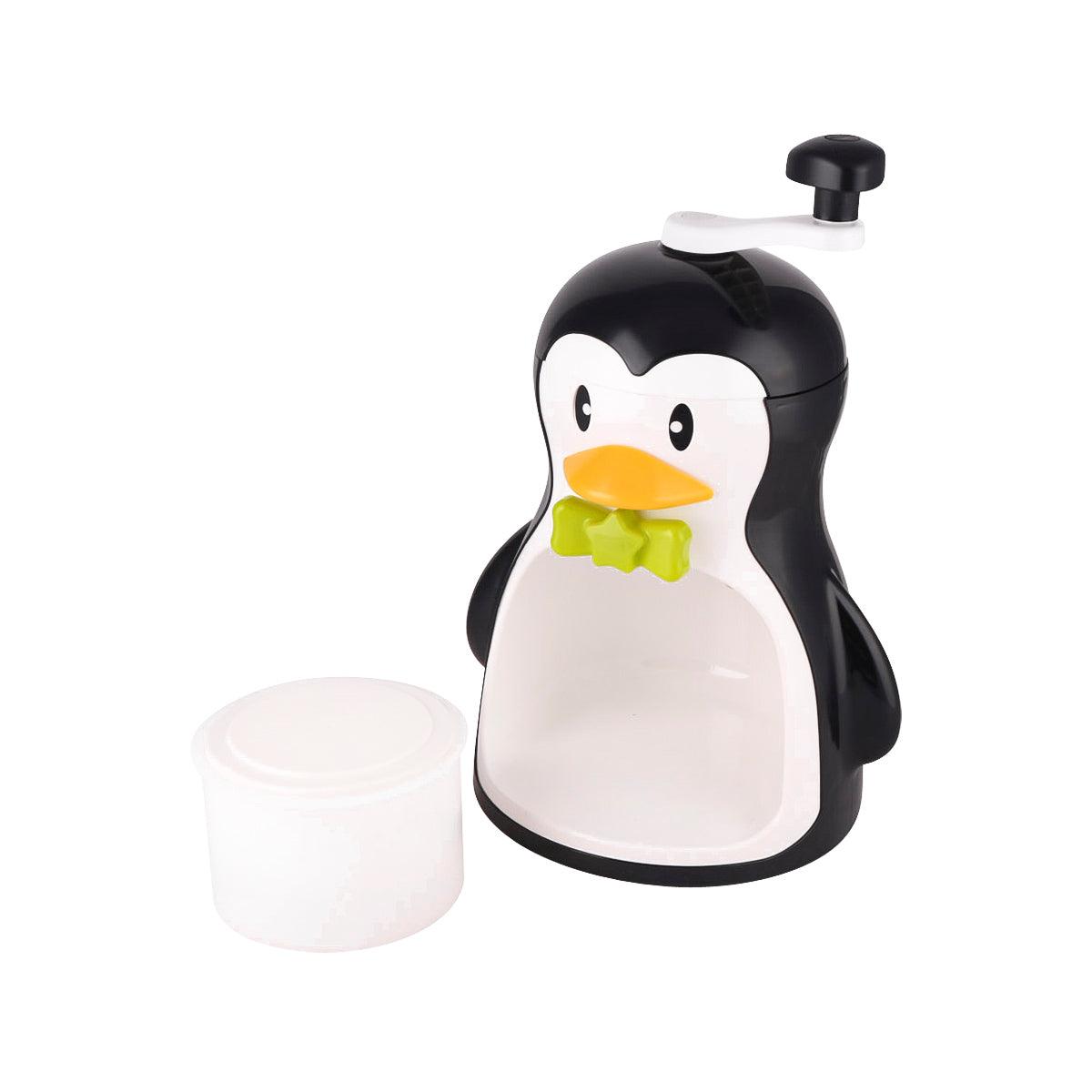 Black penguin ice shaver with white ice cup