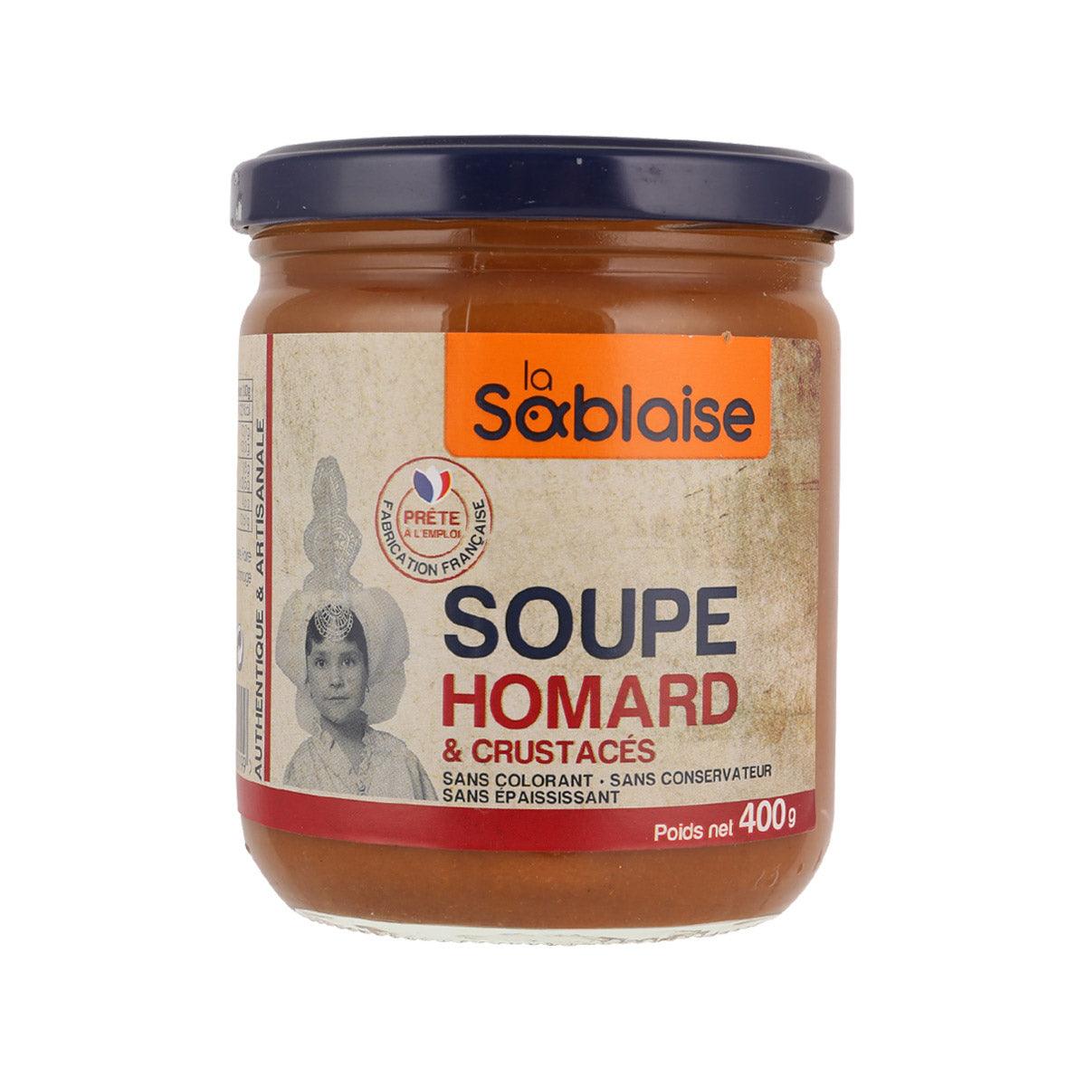 LA SABLAISE lobster soup jar 400g, brown soup, blue lid