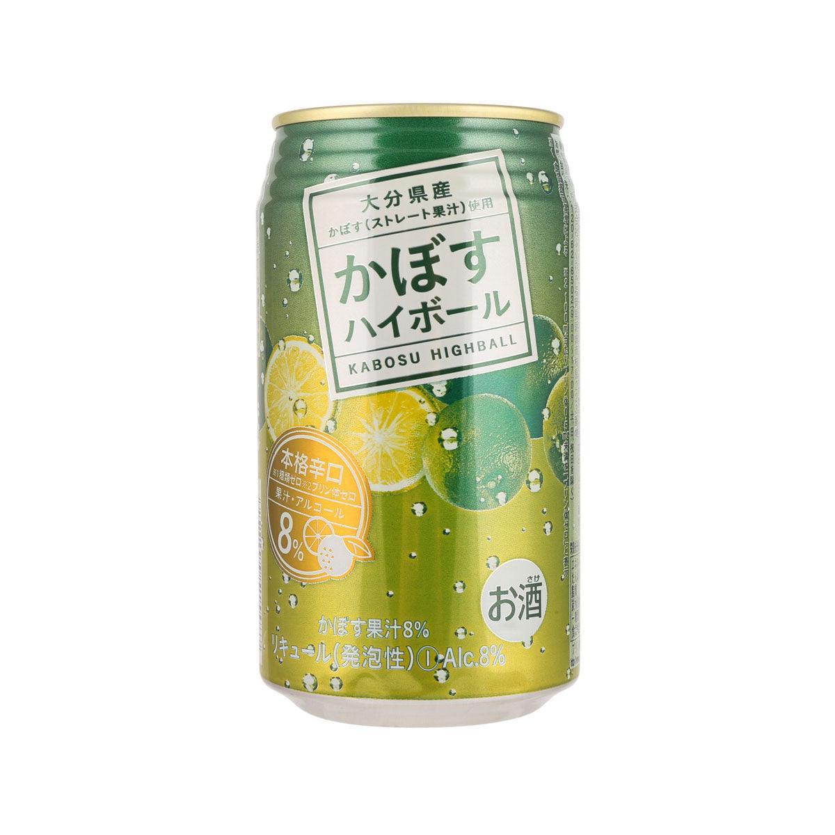 Green highball drink can with lemon graphics and bubbles, 340 mL