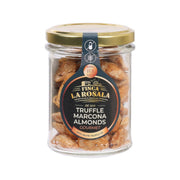 FINCA LA ROSALA truffle marcona almonds in glass jar with gold lid