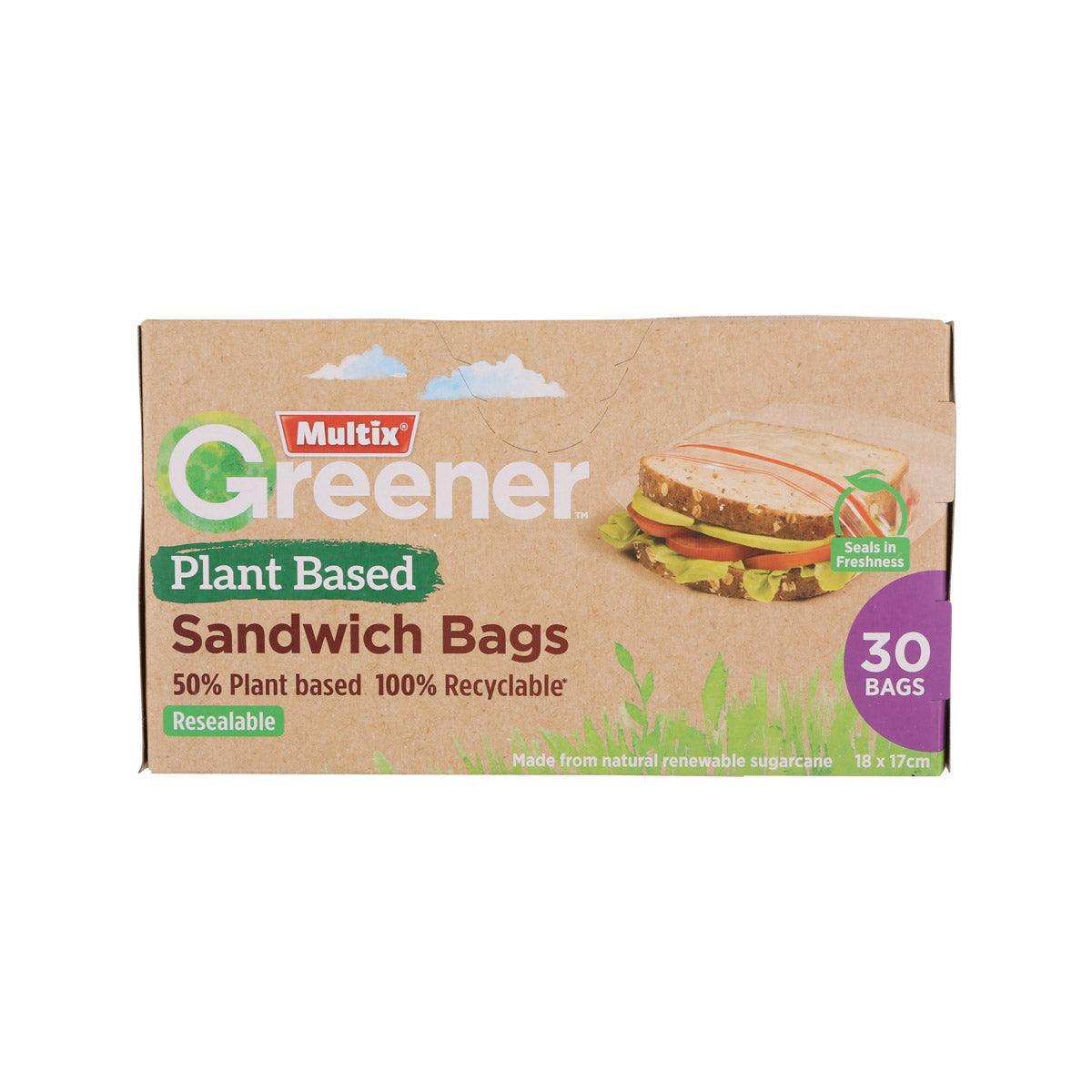 MULTIX Greener plant-based sandwich bags box, 30 reusable bags, 18x17cm