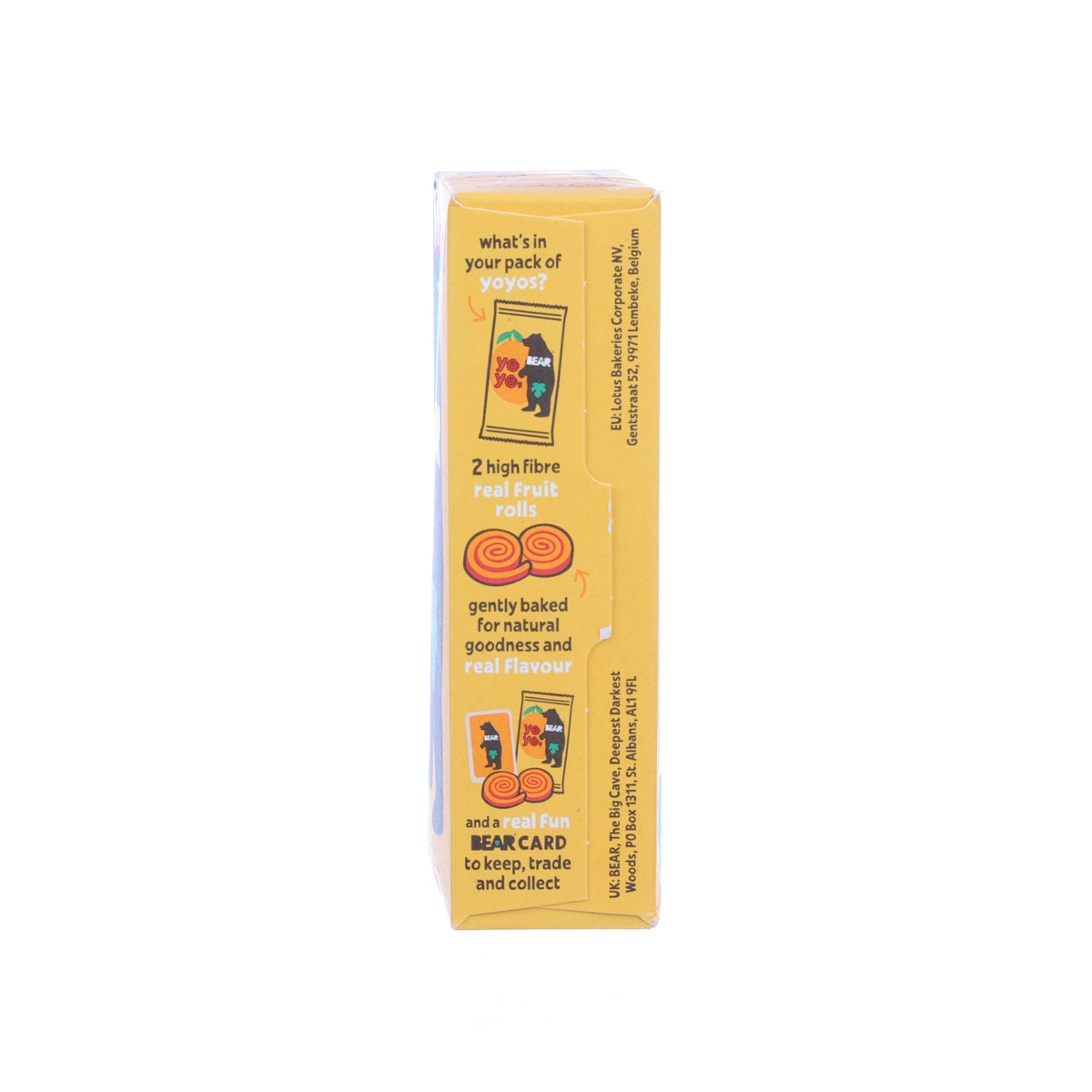 Mango yoyo rolls package side panel with health info and collect-and-play details