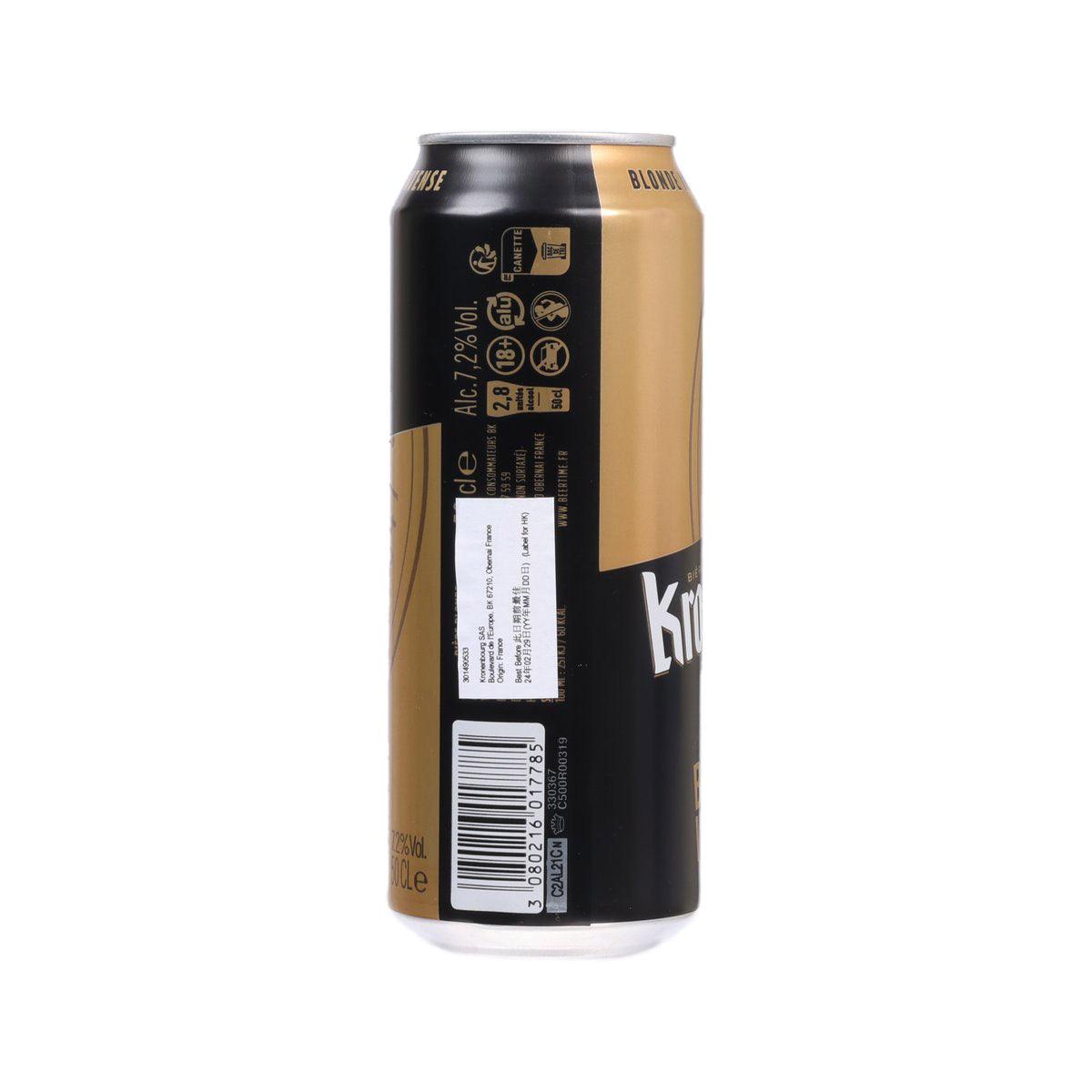 KRONENBOURG 1664 blonde beer can, side panel with barcode and label details.