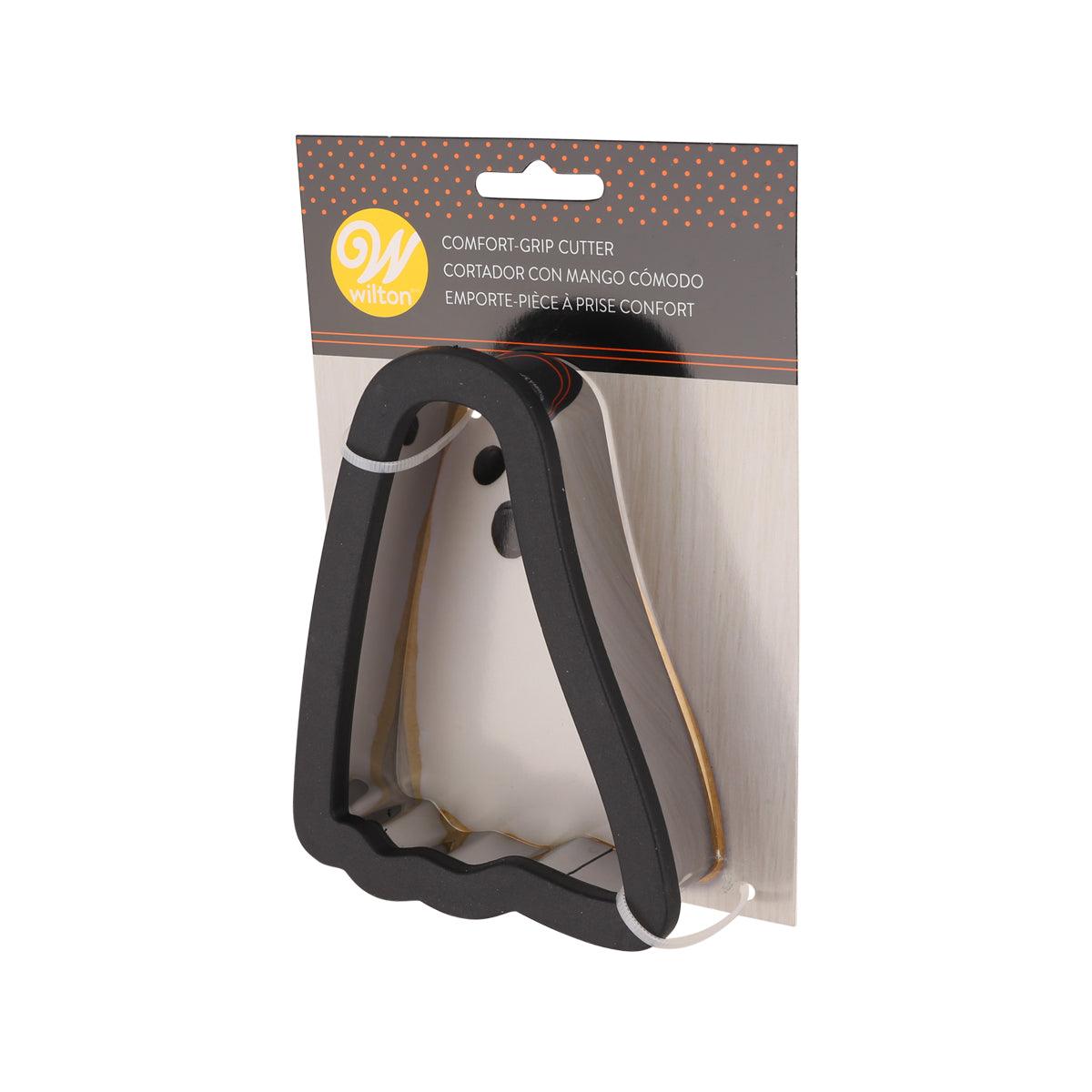 WILTON ghost cookie cutter with black comfort-grip handle shown in package