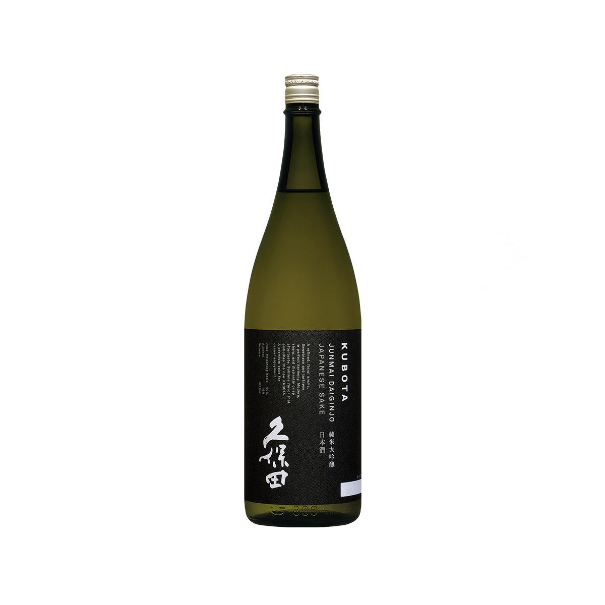 KUBOTA Junmai Daiginjo sake bottle, green glass with black label and gold cap