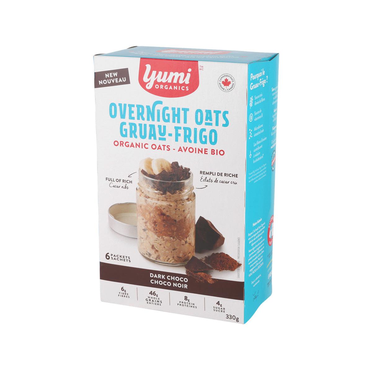 Yumi Organic overnight oats box, dark choco banana flavor, 6 sachets