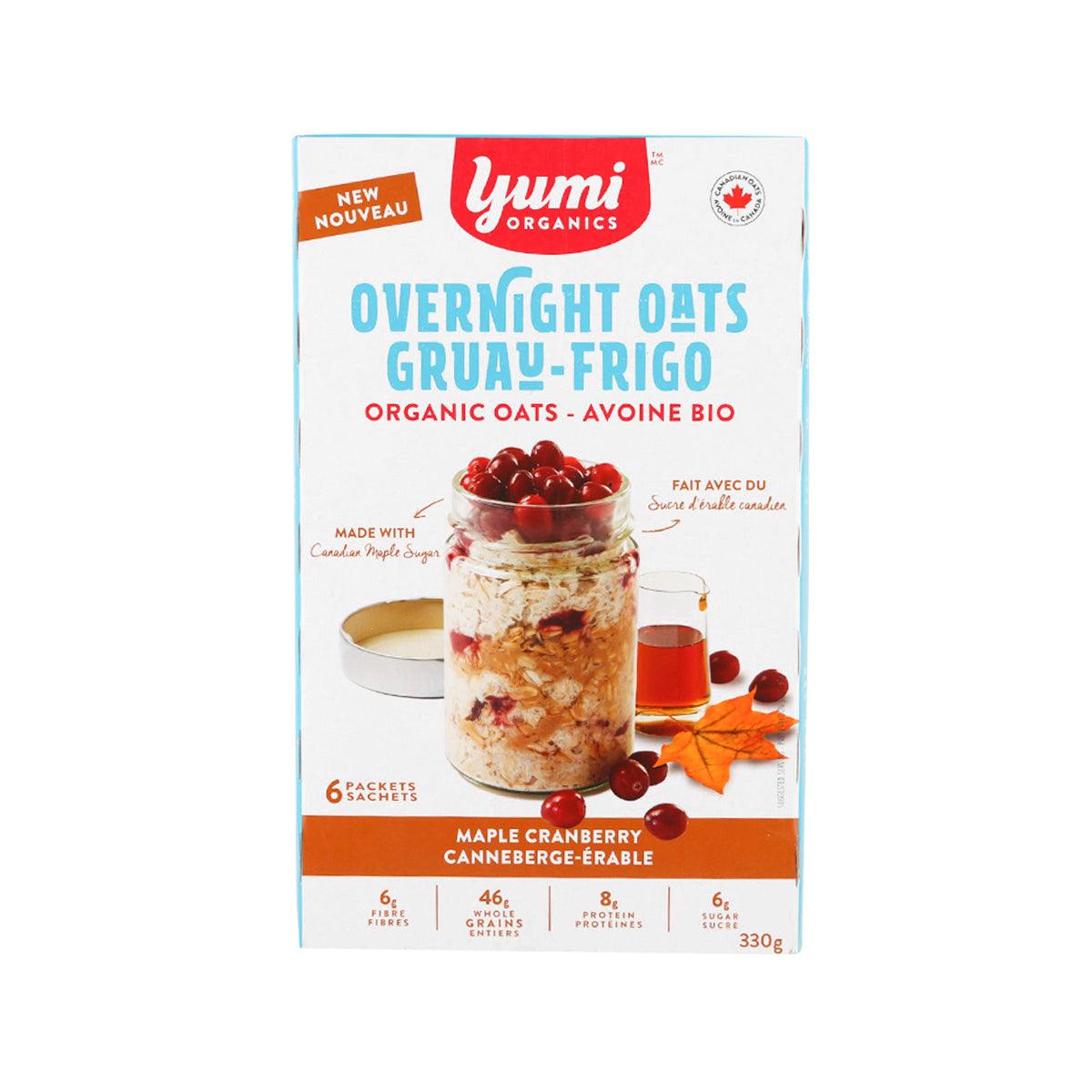 YUMI ORGANICS Organic Overnight Oats sachets, maple cranberry, 250g package