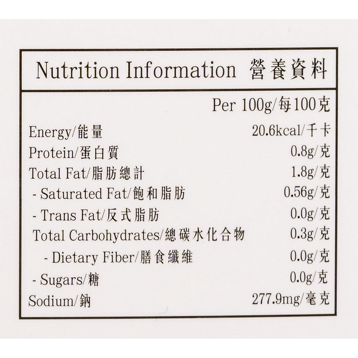 Nutrition information label for chicken soup, per 100 g: 20.6 kcal