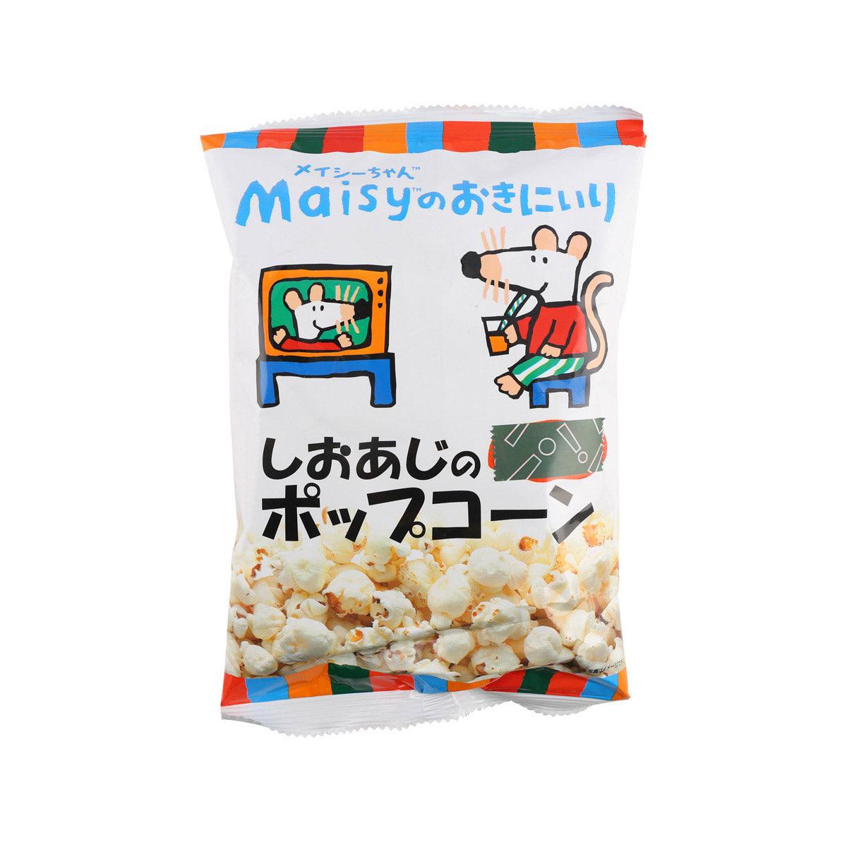 SOKENSHA salty popcorn snack bag, white with blue/red accents and cartoon cat