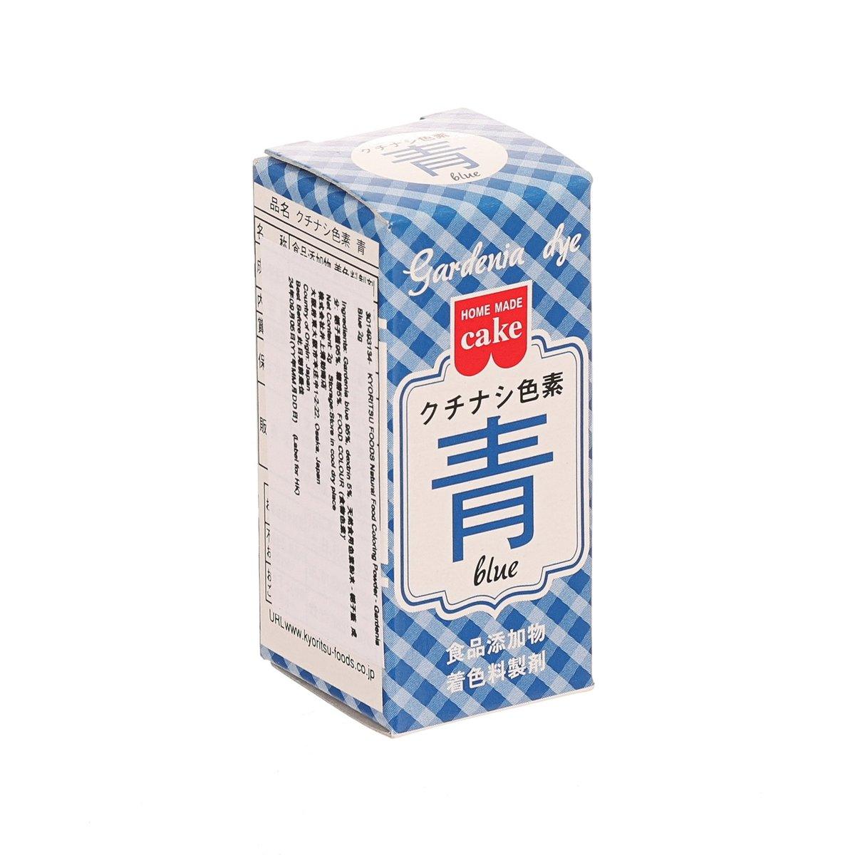 Gardenia blue natural food dye powder box, side view with label and blue check pattern