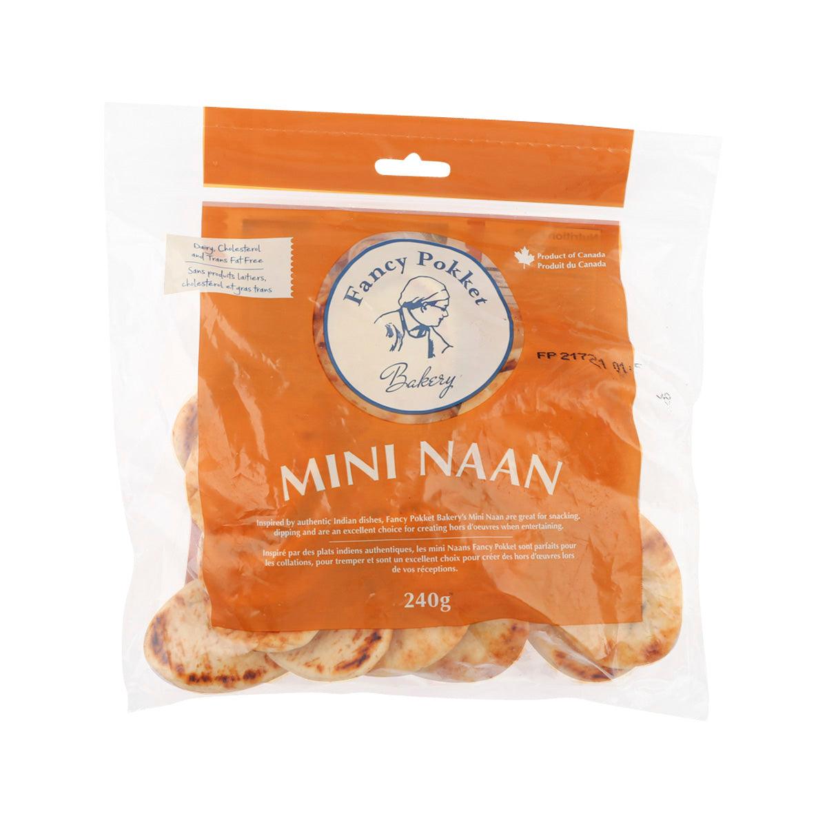 Fancy Pokket Bakery mini naan pouch, 240g, orange pack with naan slices