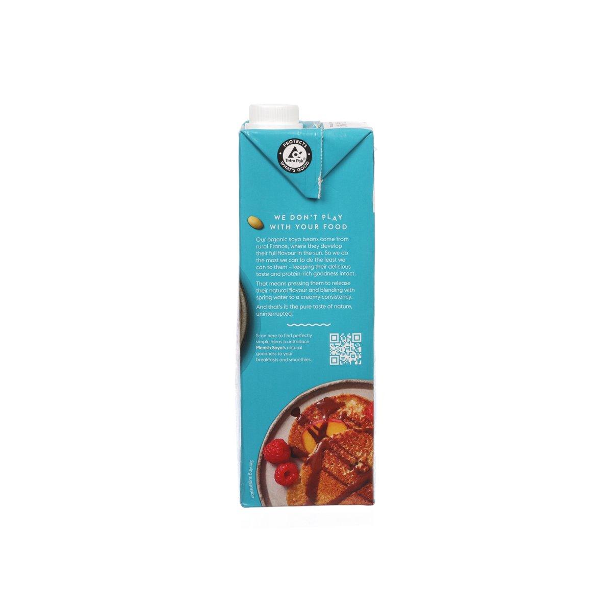Plenish organic soya milk drink carton, back panel with serving message and tray food