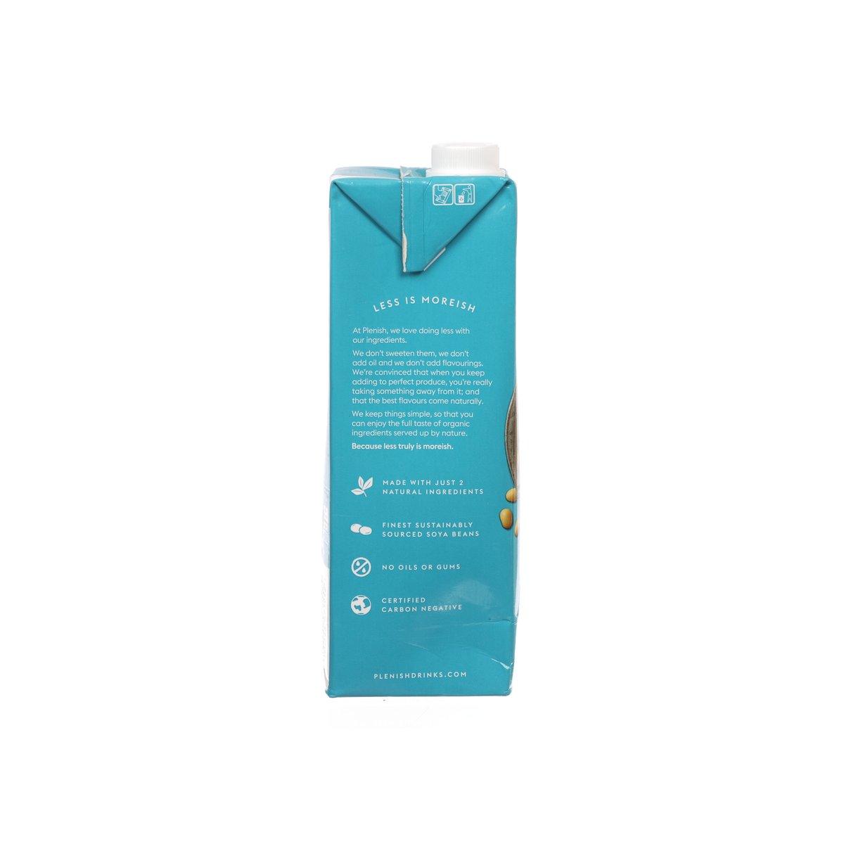 Plenish organic soya milk drink carton, side panel with statements and icons