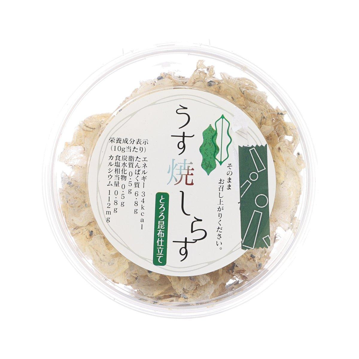 Seaweed-flavored shirasu chips in clear cup with green label