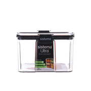 SISTEMA Tritan ultra square food container with black lid, 1.4L, clear walls