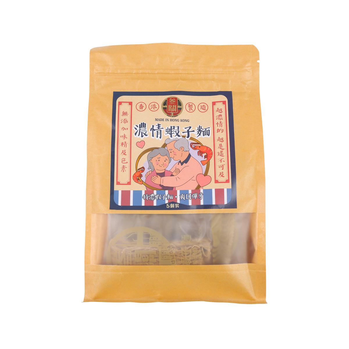 Shrimp roe noodles dry noodle package with front label on beige pouch