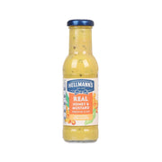 HELLMANN'S honey mustard salad dressing bottle with blue cap, front label, 250ml