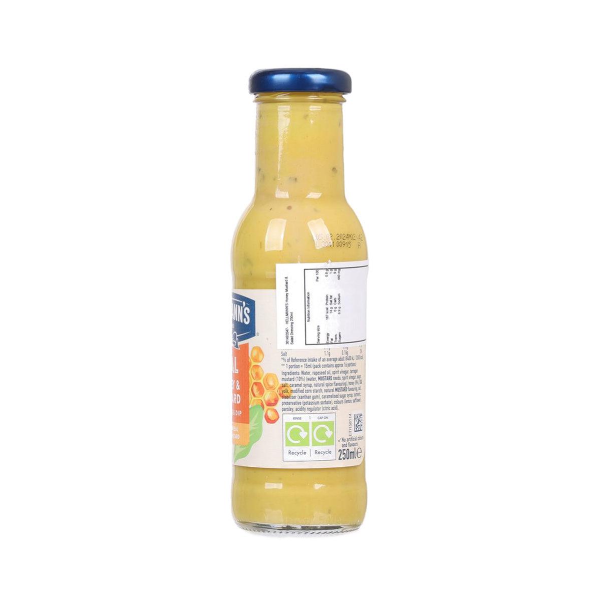 HELLMANN'S honey mustard salad dressing bottle, blue cap, ingredient label back