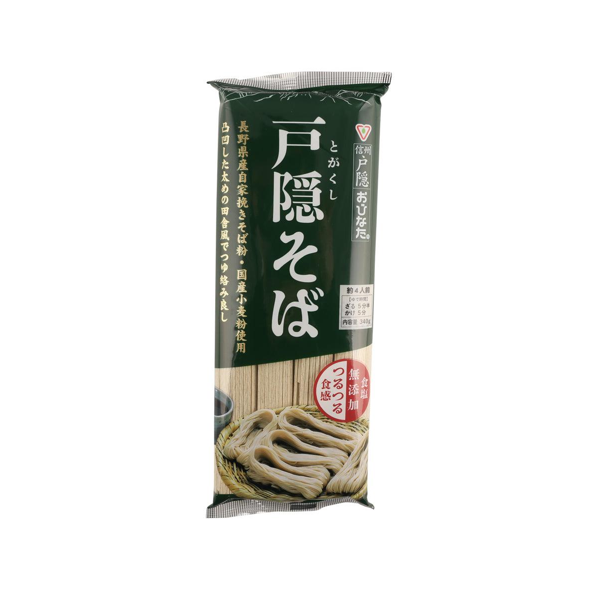 OBINATA Togakushi soba noodles pack, green front with noodle photo and label