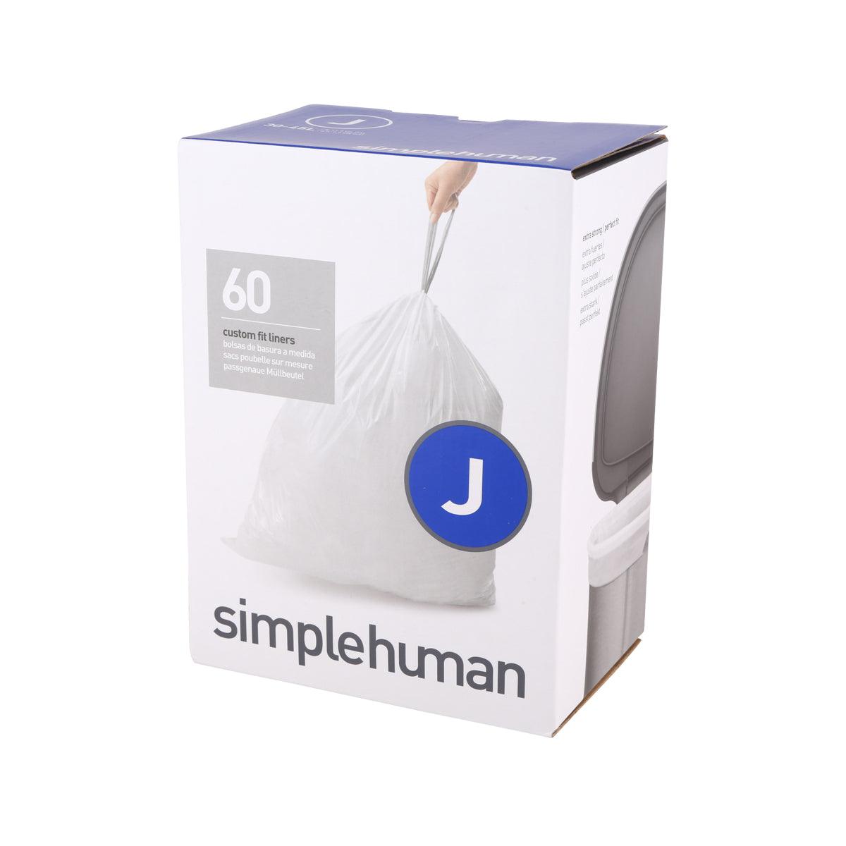 Code J trash bag liners box, 60 white bags for 30–45L bins