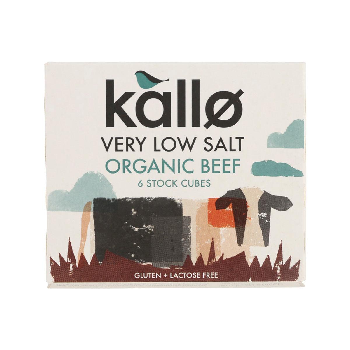 Kallo organic very low salt beef stock cubes box, 6 stock cubes