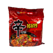 Red instant stir-fried noodle multipack, 4-pack package with bold graphics