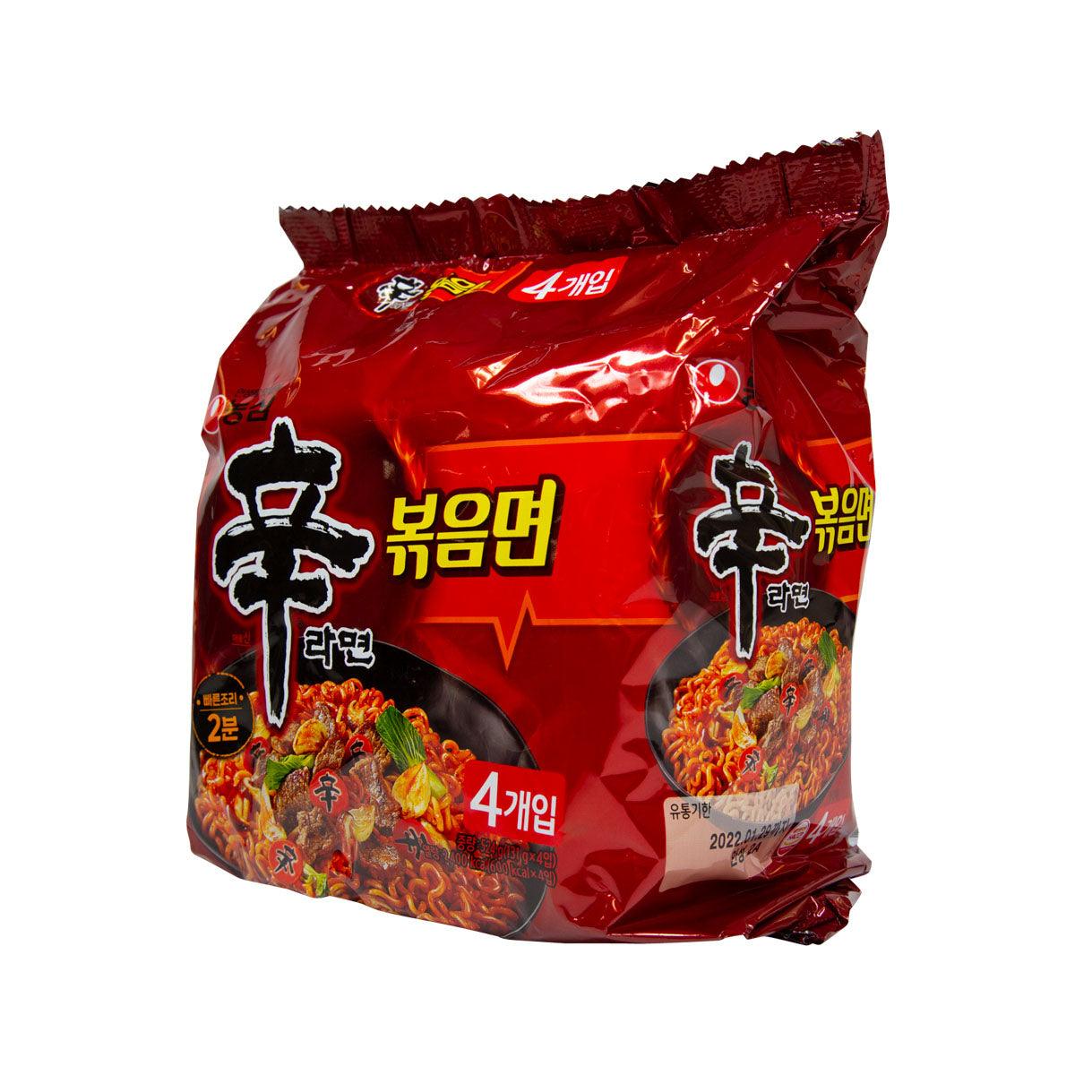 Red instant stir-fried noodle multipack, 4-pack pouch shown from the side