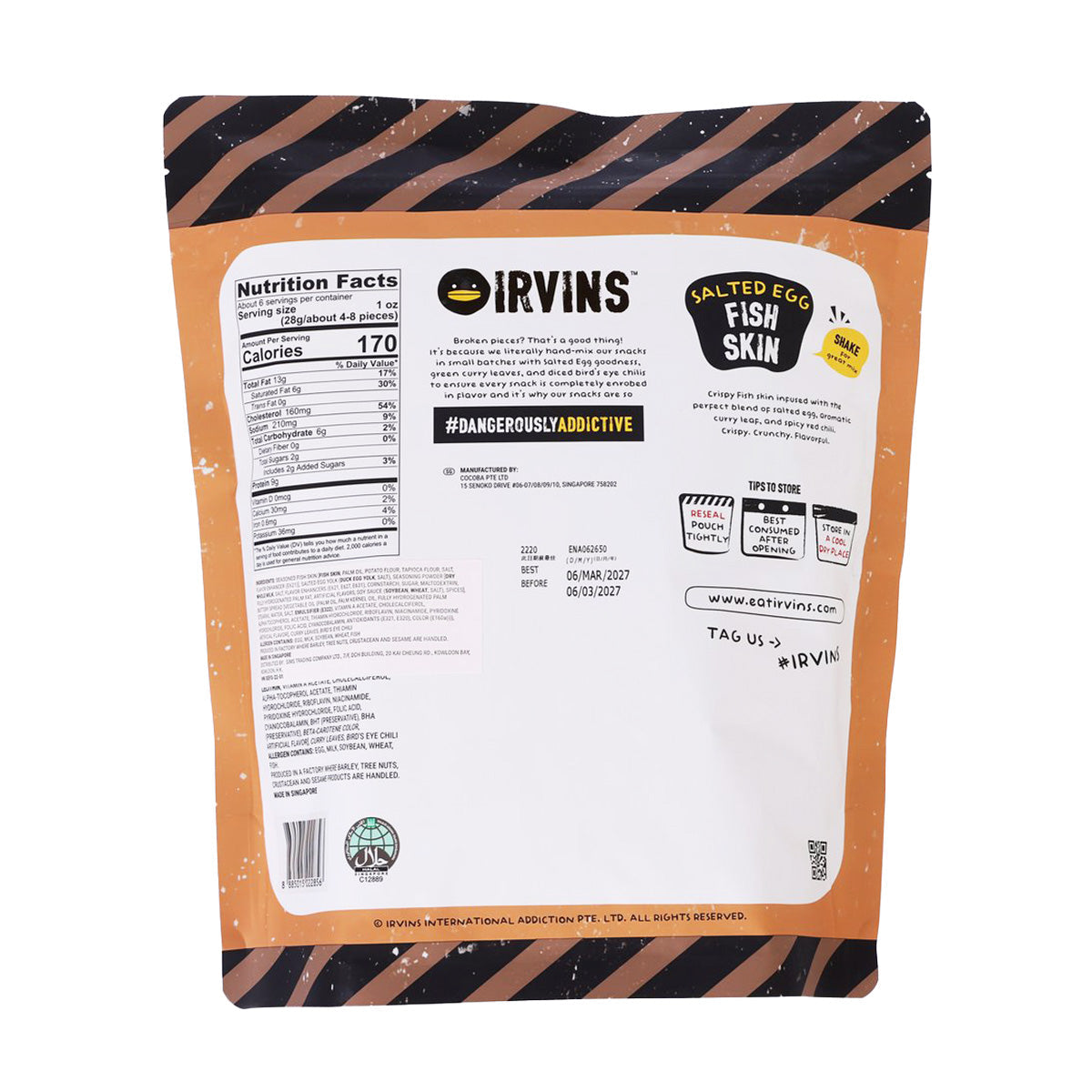 IRVINS salted egg fish skin back pouch with nutrition facts