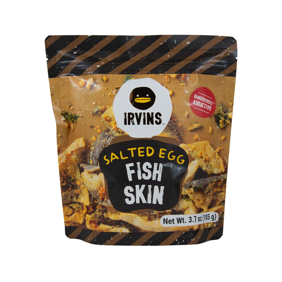 IRVINS salted egg fish skin snack pouch, front label, 80g