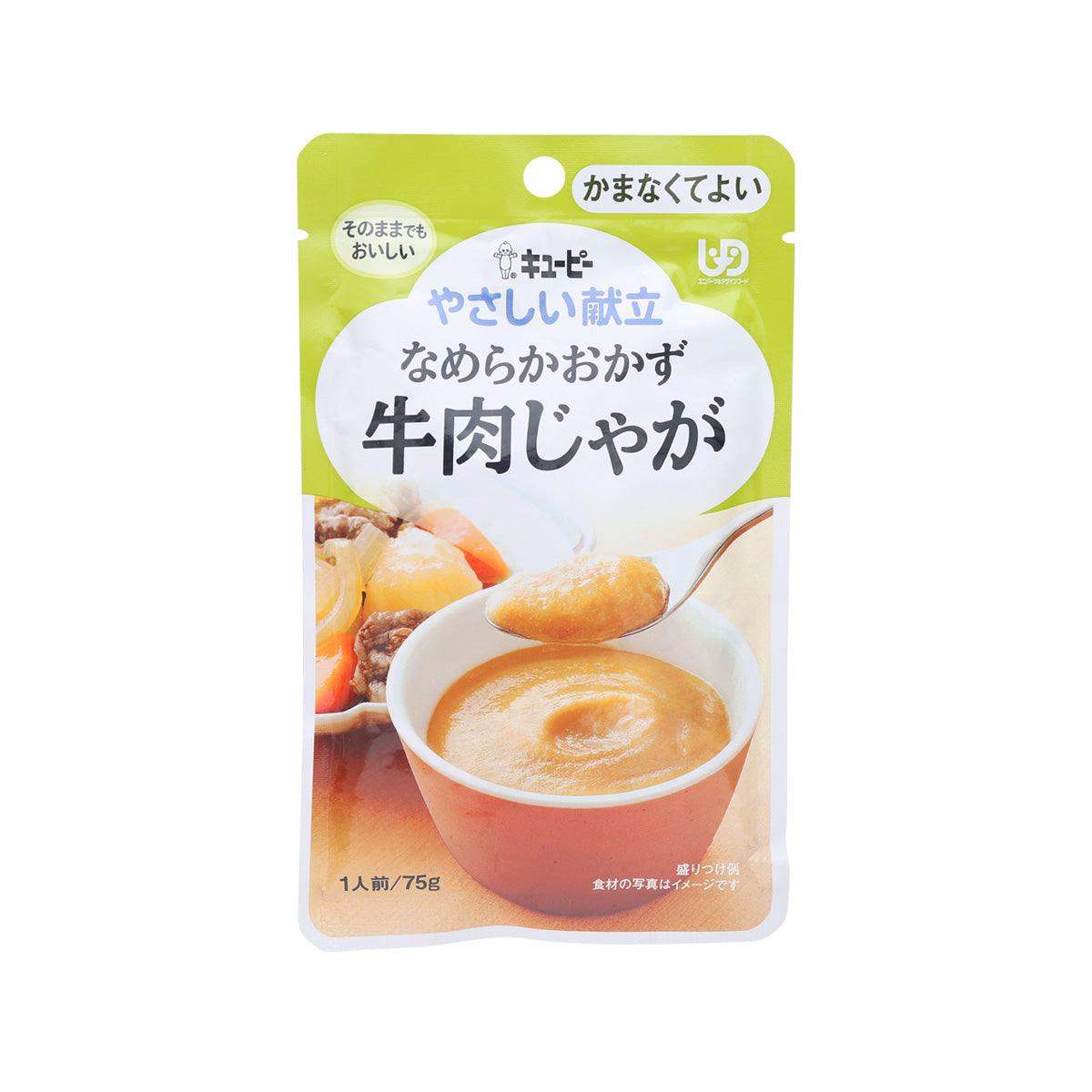Smooth meat and potato stew paste pouch, 75 g, green front with bowl graphic