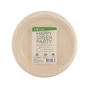 Bagasse round party plate, 220mm, with label on top, beige disposable plate