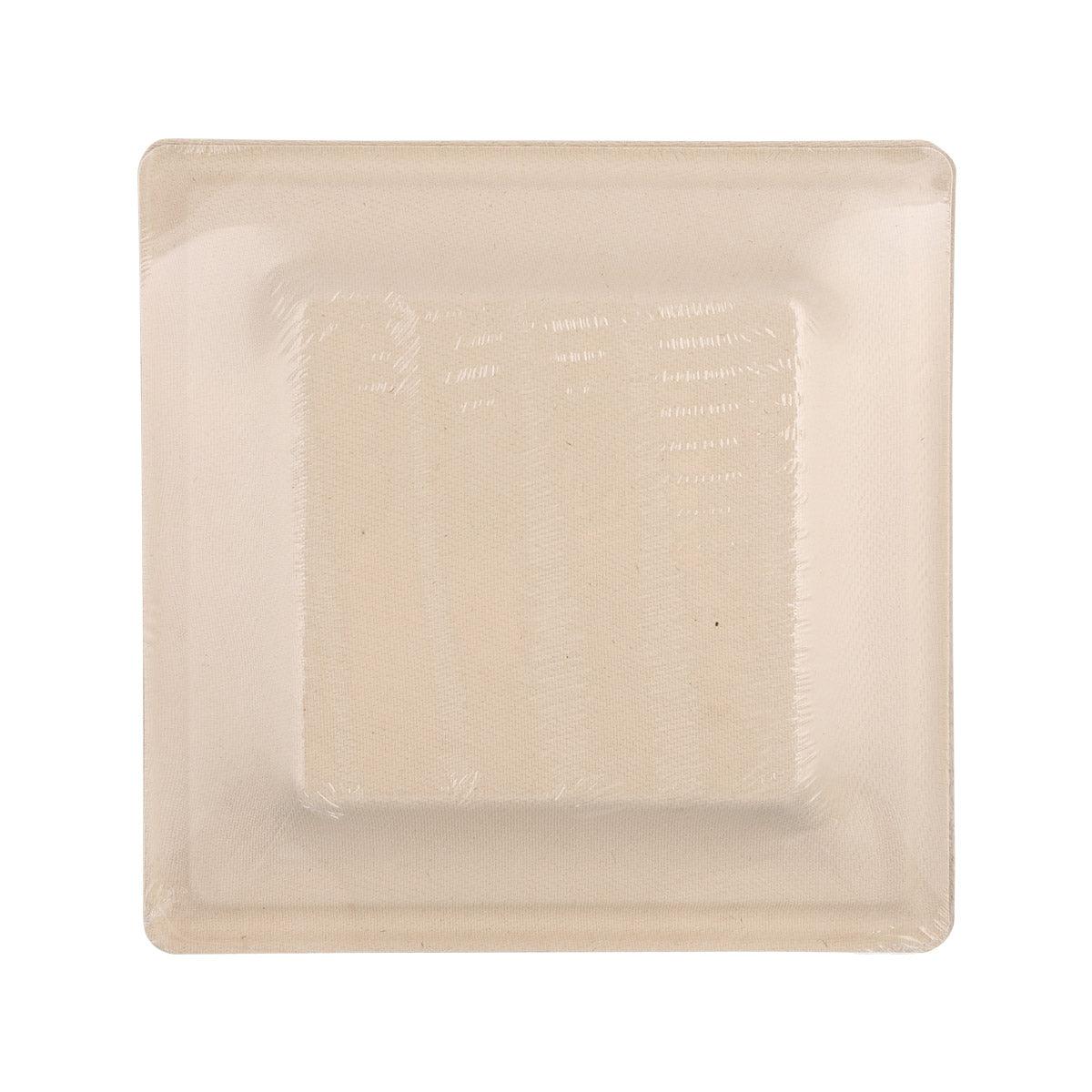 Beige square bagasse plate, smooth surface, 200mm size