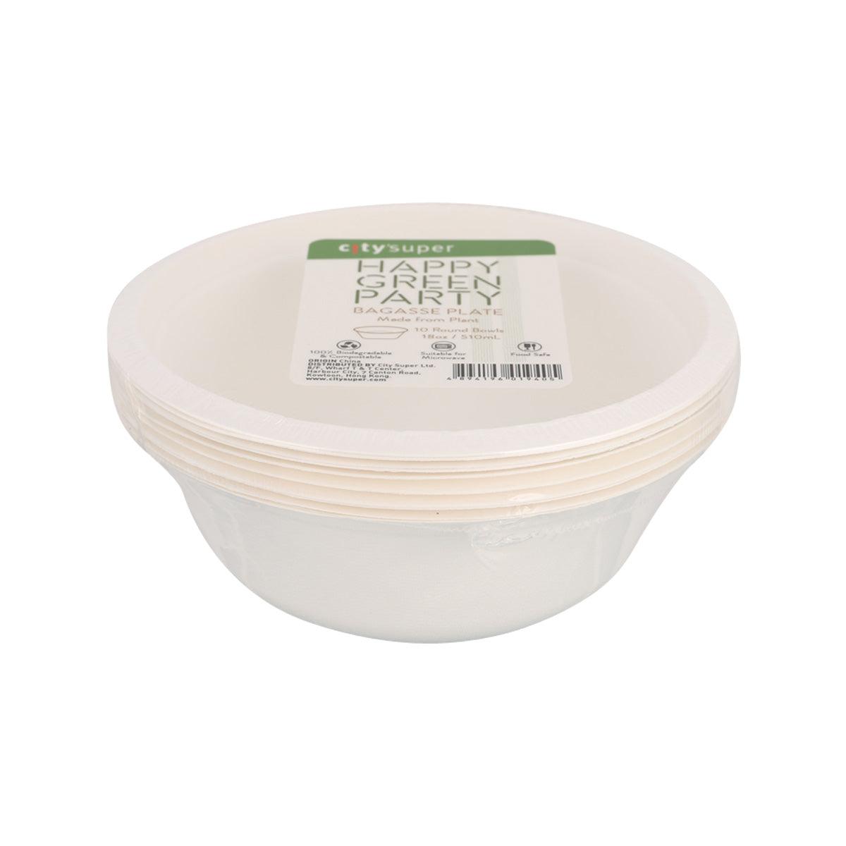 CITYSUPER bagasse bowls 18oz (510mL), off-white stack of round disposable bowls, side