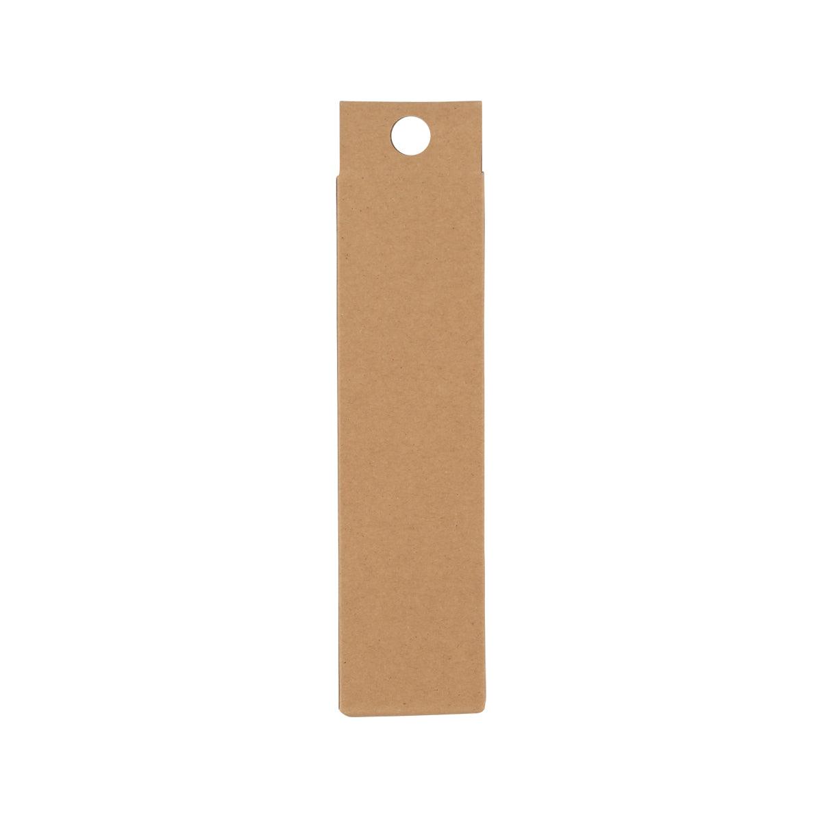 Bamboo fork cutlery pack sleeve, brown cardboard with hanging hole