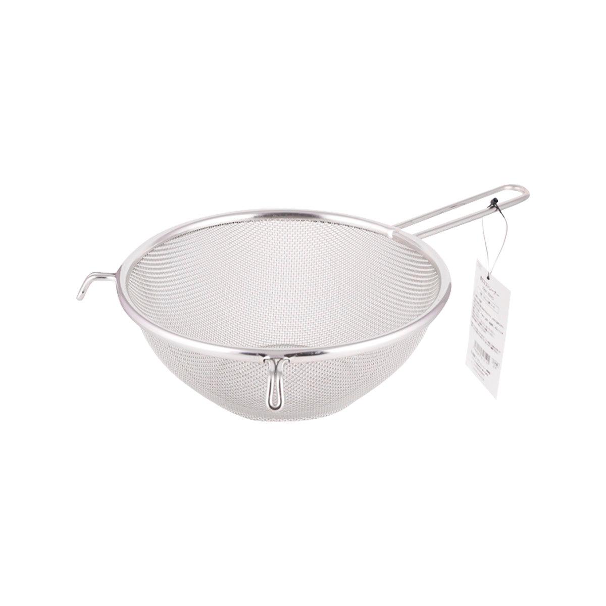 Metal mesh strainer with long handle and hanging hook, 19 cm