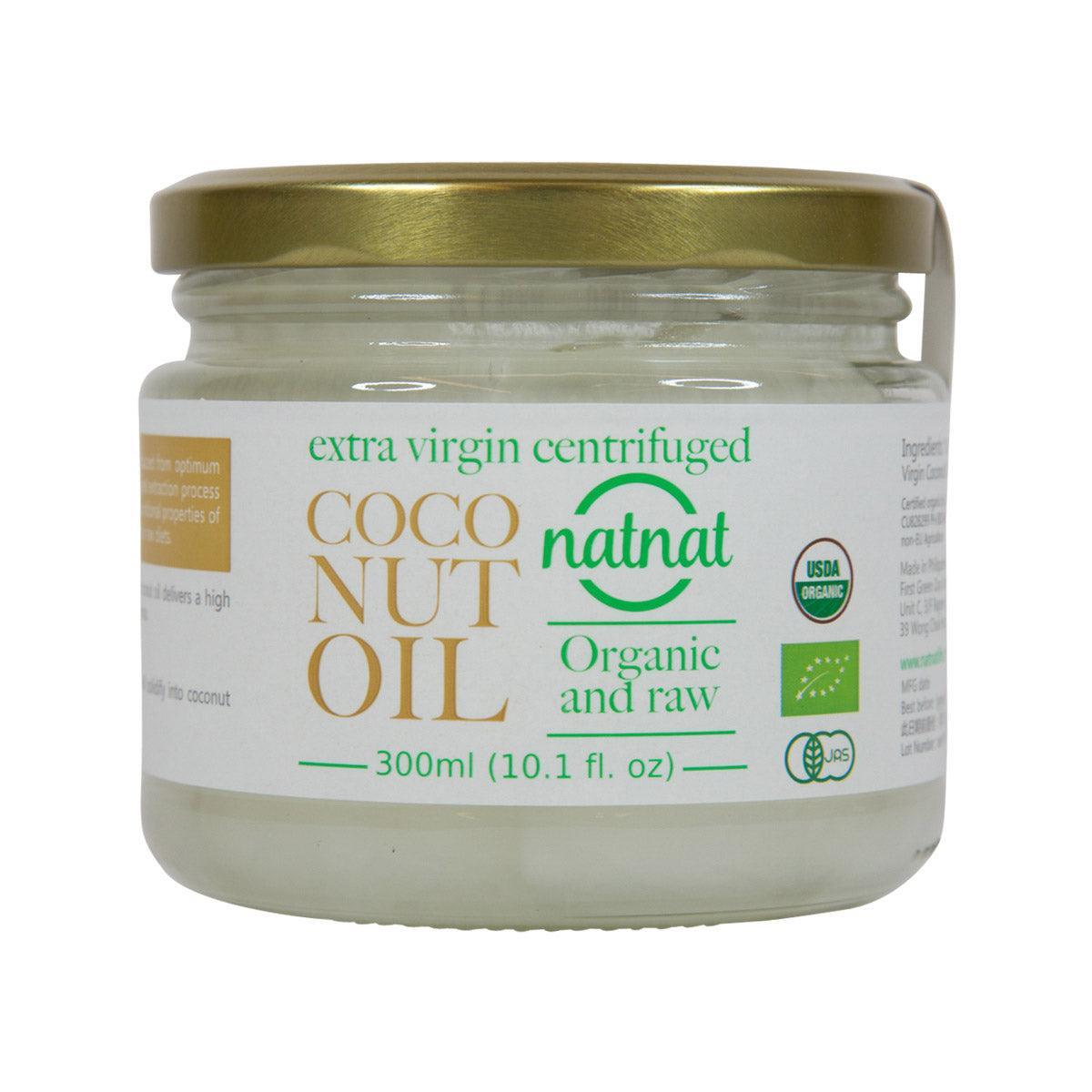 NATNAT organic extra virgin coconut oil, 300 mL glass jar with gold lid