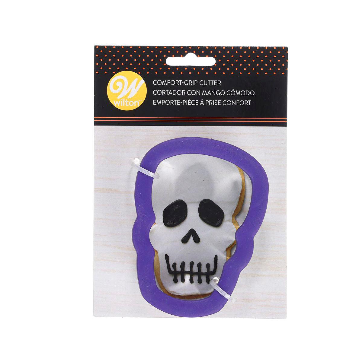 WILTON skull Halloween cookie cutter with purple grip handle