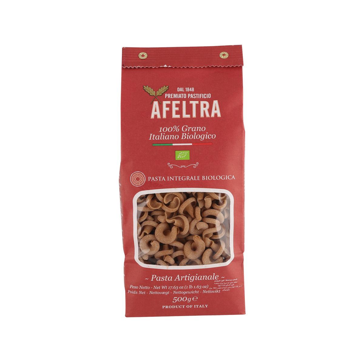 AFELTRA organic whole wheat pasta bag with clear window, Vesuvio shells