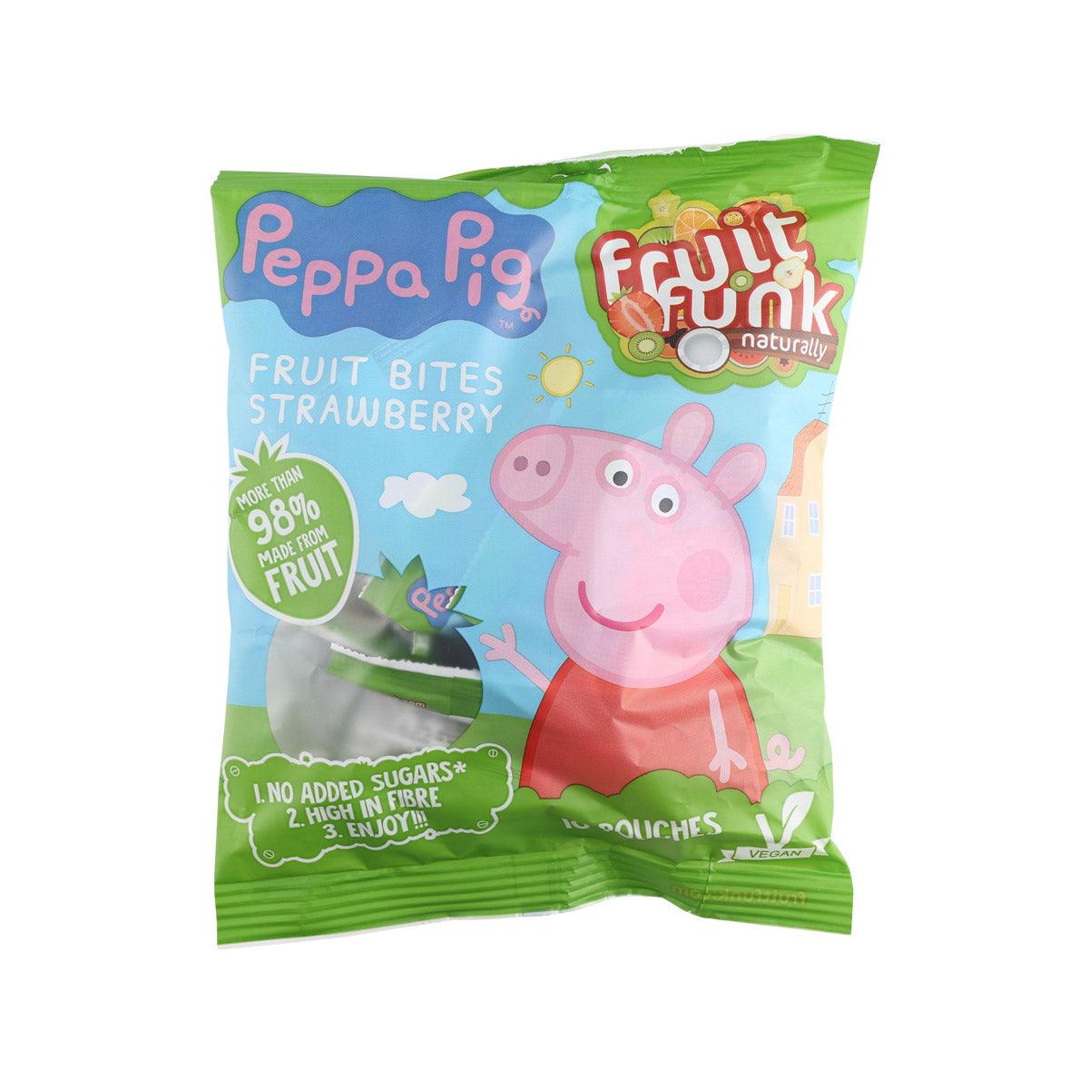 Peppa Pig Fruit Funk crispy strawberry multibag, green-and-blue snack pouch front