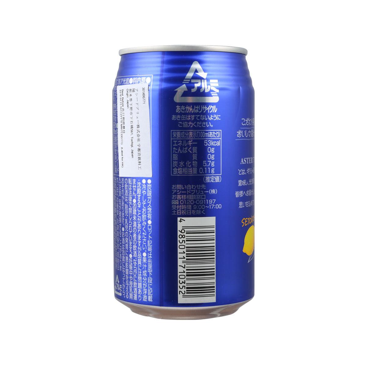 Blue ASEED ASTER chuhai can back label with nutrition text, 350 mL