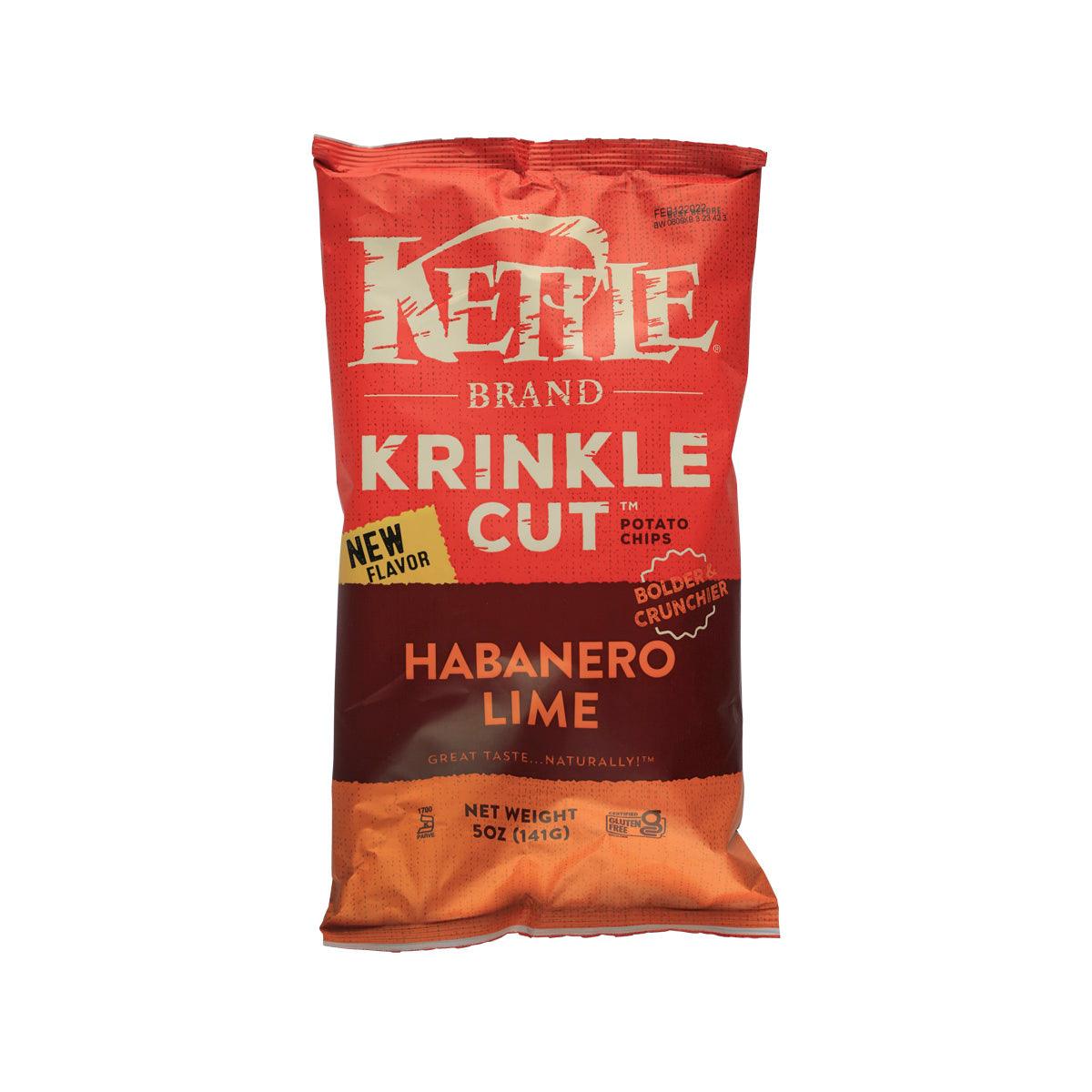 Kettle Krinkle Cut potato chips bag, habanero lime flavor, 5oz