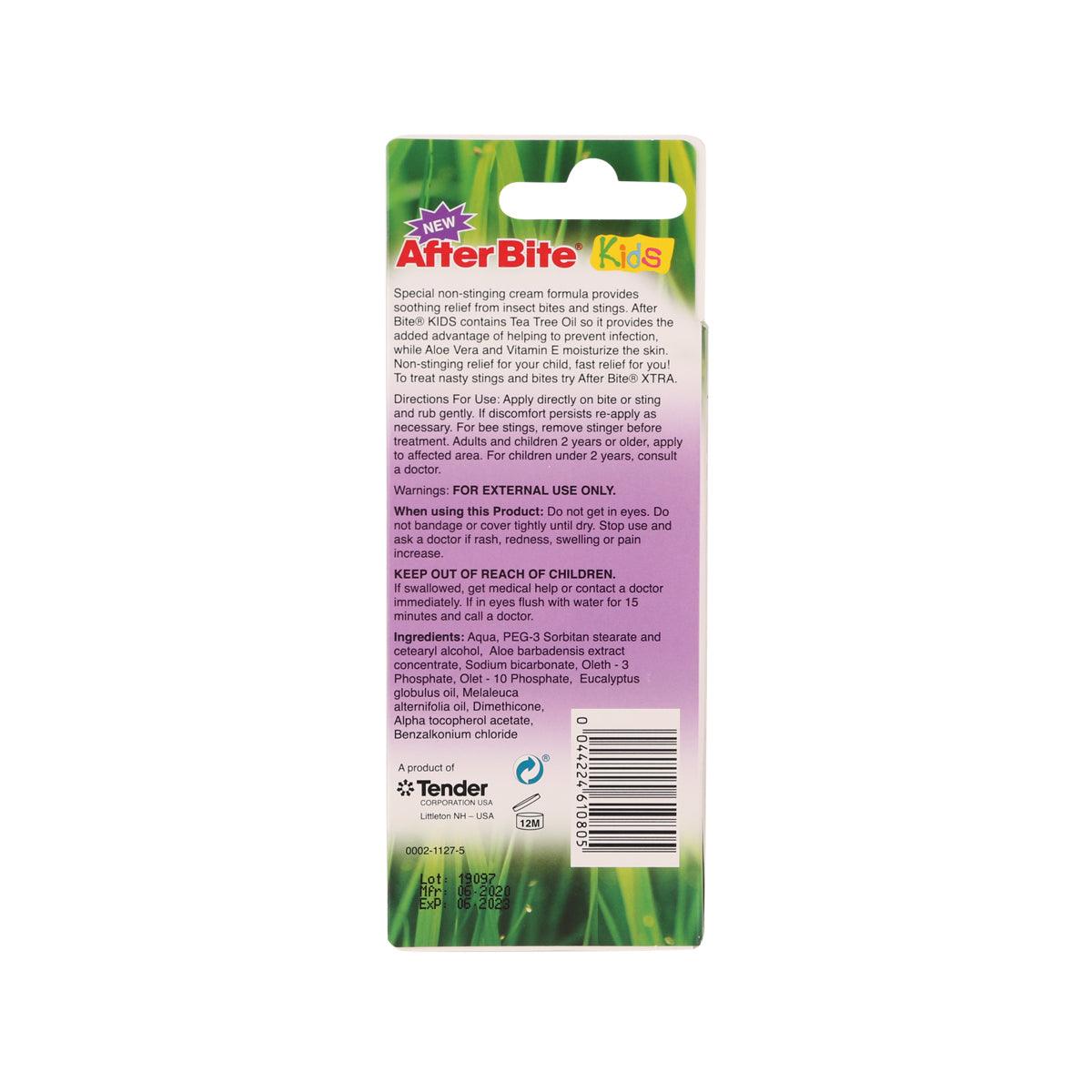 Kids itch eraser blister pack back panel with directions and barcode