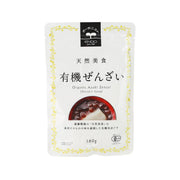 Organic red bean dessert soup pouch, 180g, front label with red bean illustration