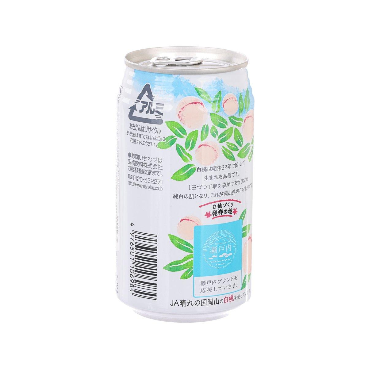 Peach-flavored chu-hi can back label with barcode and product details, silver pull-tab