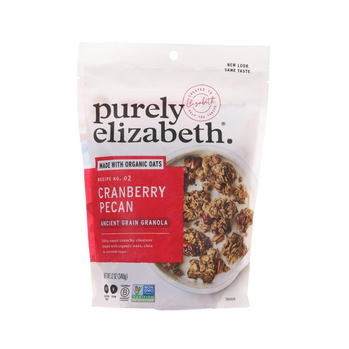PURELYELIZABETH cranberry pecan granola pouch, gluten free, front view