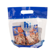 Chili dried fish and cashew snack in blue stand-up pouch