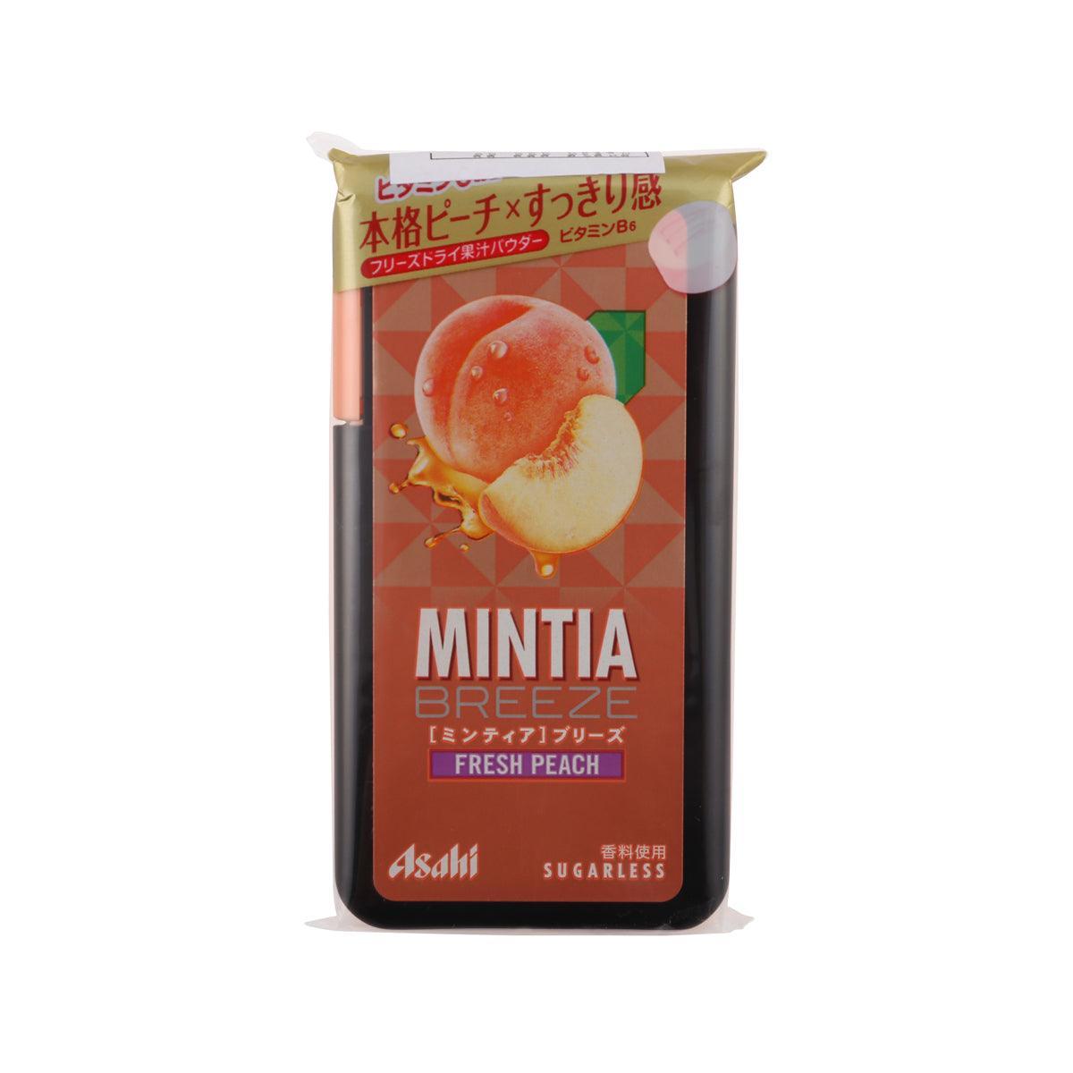 MINTIA fresh peach sugarless candy pouch with front window and peach graphics