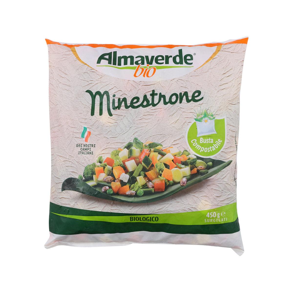 ALMAVERDE BIO minestrone vegetable mix pouch, 450 g, front view