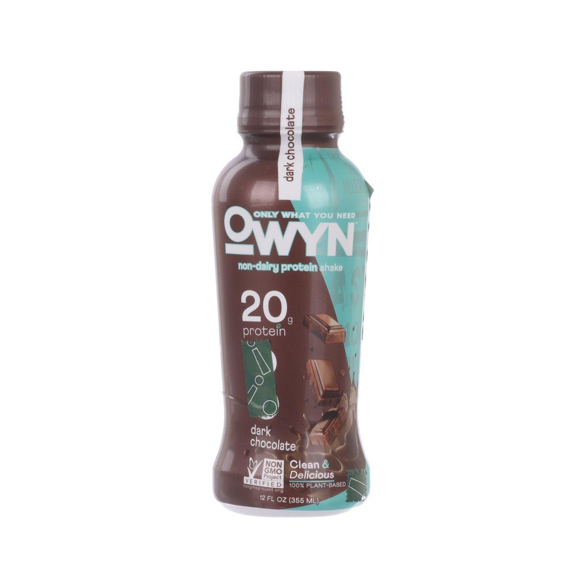 OWYN plant-based protein drink bottle, dark chocolate, 355 mL PET
